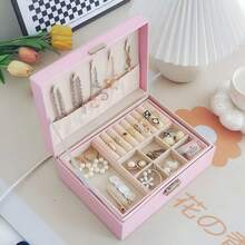 Large Capacity Artificial Leather Jewelry Storage Box With Key Lock And Padded Drawers, Multi-Functional Storage Box For Necklaces, Bracelets, Earrings, Rings, Modern Metal Lining Design, Suitable For Women And Girls, Jewelry Box, Jewelry Box - Multicolor - View 15