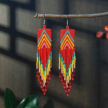 AHAYA Bohemian Handmade Glass Beaded Geometric Tassel Dangle Earrings, Casual Versatile Accessory For Daily Wear And Vacation, Holiday Gift For Women - Geometry - View 13