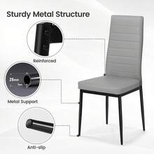 Dining Table And Chairs Set 4, Extendable Table With 4 Faux Leather Chairs For Dining Room, Kitchen, 4 Seater Room Set - White Marble Table + 4 Gray PU Chairs (black Legs) - View 11