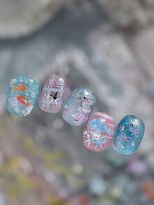 1片 5D夏季可愛海邊漩渦海星熱帶魚美甲貼紙 海洋生物珊瑚美甲裝飾貼花 - 彩色 - 查看 6