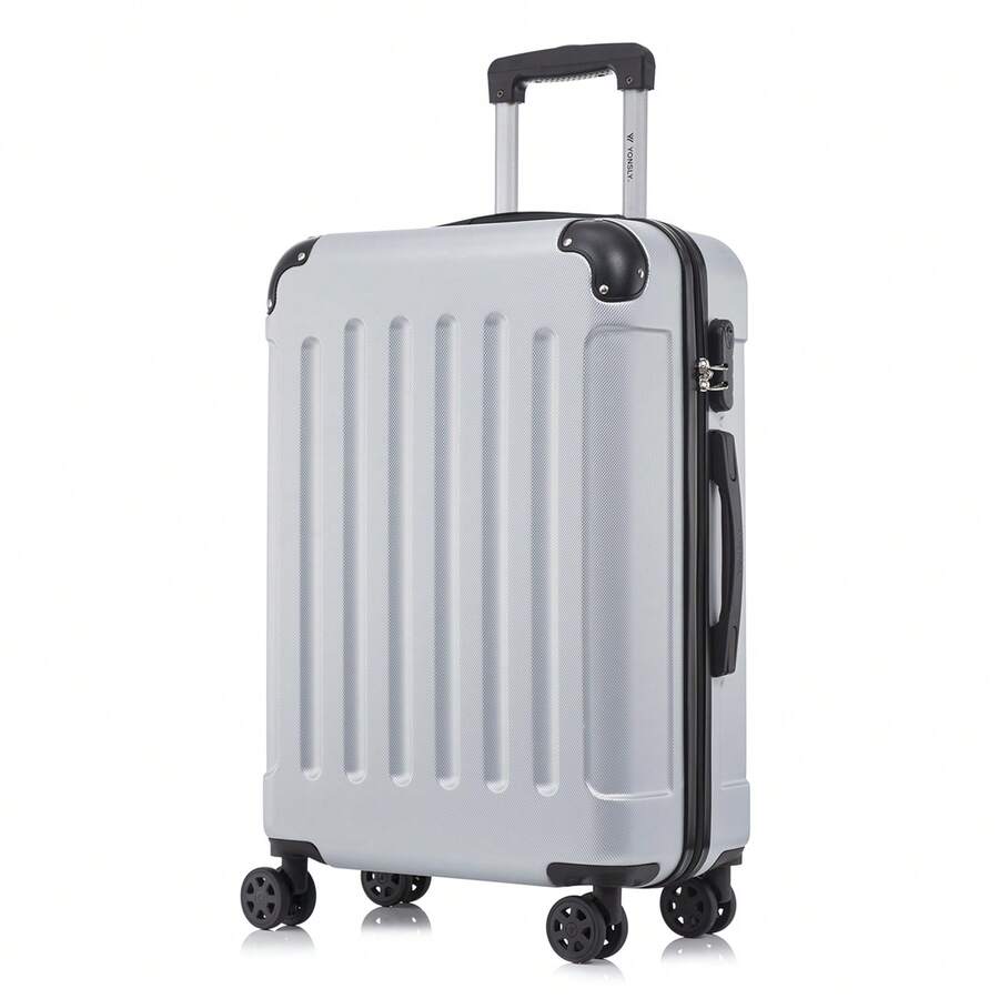 YONSLY Hard Shell Suitcase 16/20/24/28 Inches With 4 360° Wheels Sturdy Double Zipper Combination Lock Mesh Pocket Soft Rubber Handle Travel Suitcase - 銀色 - 查看 1