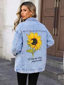 HAPPY GIRL Spring Autumn Winter Versatile Fashionable Denim Jacket For Women, Comfortable Casual Commute, Holiday, Vacation, Airport Outfit - Blue - View 1
