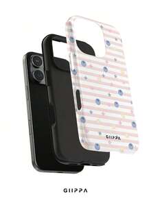 GIIPPA 1件淺粉色橫條紋背景搭配藍莓與小星星圖案設計手機殼，適用於Phone 17 Pro Max，兼容Phone 16 Pro Max、15 Pro Max、14 Pro Max，韓系高端時尚趣味手機殼，兼容11/12/13/14/15/16 Pro Max Plus，優雅設計男女皆宜，送給女友的聖誕節、情人節、復活節、婚禮季與生日完美禮物！ - 粉色 - 查看 2
