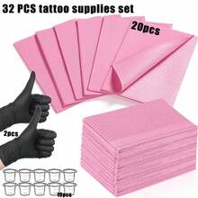 32/62/137pcs Tattoo Supplies Set, Disposable Tattoo Table Mats (Black/Pink/Blue), Ink Color Cups, Tattoo Gloves, 3-Layer Waterproof Art Table Mats, Multiple Specifications Combination, Suitable For Nail Art, Tattooing, Tattoo Machine Accessories - Multicolor - View 16