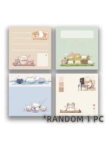 Healing Soft Cute Animal Memo Pad, 4 Warm Hand-Drawn Layout Designs Including Sofa Lounging, Party Cake, Pool Play, Home Office Scenes, Soft Cute Kitten Image With Gentle Lines - A - View 10