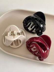 3pcs/1pc Ins Simple Arc Hair Claw Women Vintage Wine Black White Ponytail Fix Hair Clip - Multicolor - View 3