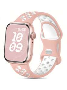 Huastonband 1pc Breathable Perforated Design Outdoor Sports Ultra-Thin Soft Silicone Material Watch Band, Compatible With Apple Watch Accessories SE Ultra Series S11 S10 S9 S8 S7 S6 S5, Compatible With Apple Watch Band 38mm 40mm 41mm 42mm 44mm 45mm 49mm 46mm Smart Watch Accessories Summer Beach Activity Party Women's Accessory Replacement Band, Band For Men - Pink - View 1