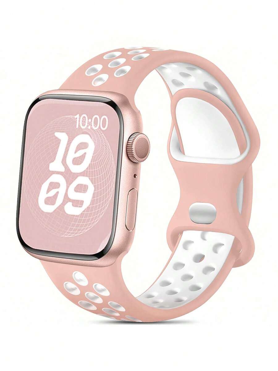Huastonband 1pc Breathable Perforated Design Outdoor Sports Ultra-Thin Soft Silicone Material Watch Band, Compatible With Apple Watch Accessories SE Ultra Series S11 S10 S9 S8 S7 S6 S5, Compatible With Apple Watch Band 38mm 40mm 41mm 42mm 44mm 45mm 49mm 46mm Smart Watch Accessories Summer Beach Activity Party Women's Accessory Replacement Band, Band For Men - Pink - View 1
