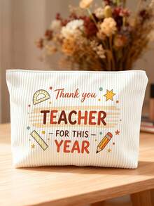 "Thank You Teacher" Printed Makeup Bag | Best Teacher Themed Cosmetic Storage Bag | Travel Organizer Bag | Travel Essential | Poolside Companion | Toiletry Bag | Pool Storage Bag | Mother's Day Gift | Teacher's Day Gift | Suitable For Mom, Teacher, Friend And Nurse | Summer Beach Bag | Home Essential | Easy To Clean Design | Portable Makeup Box, Teacher Gift, Thank You Teacher Gift, Classroom Essential - Multicolor - View 6