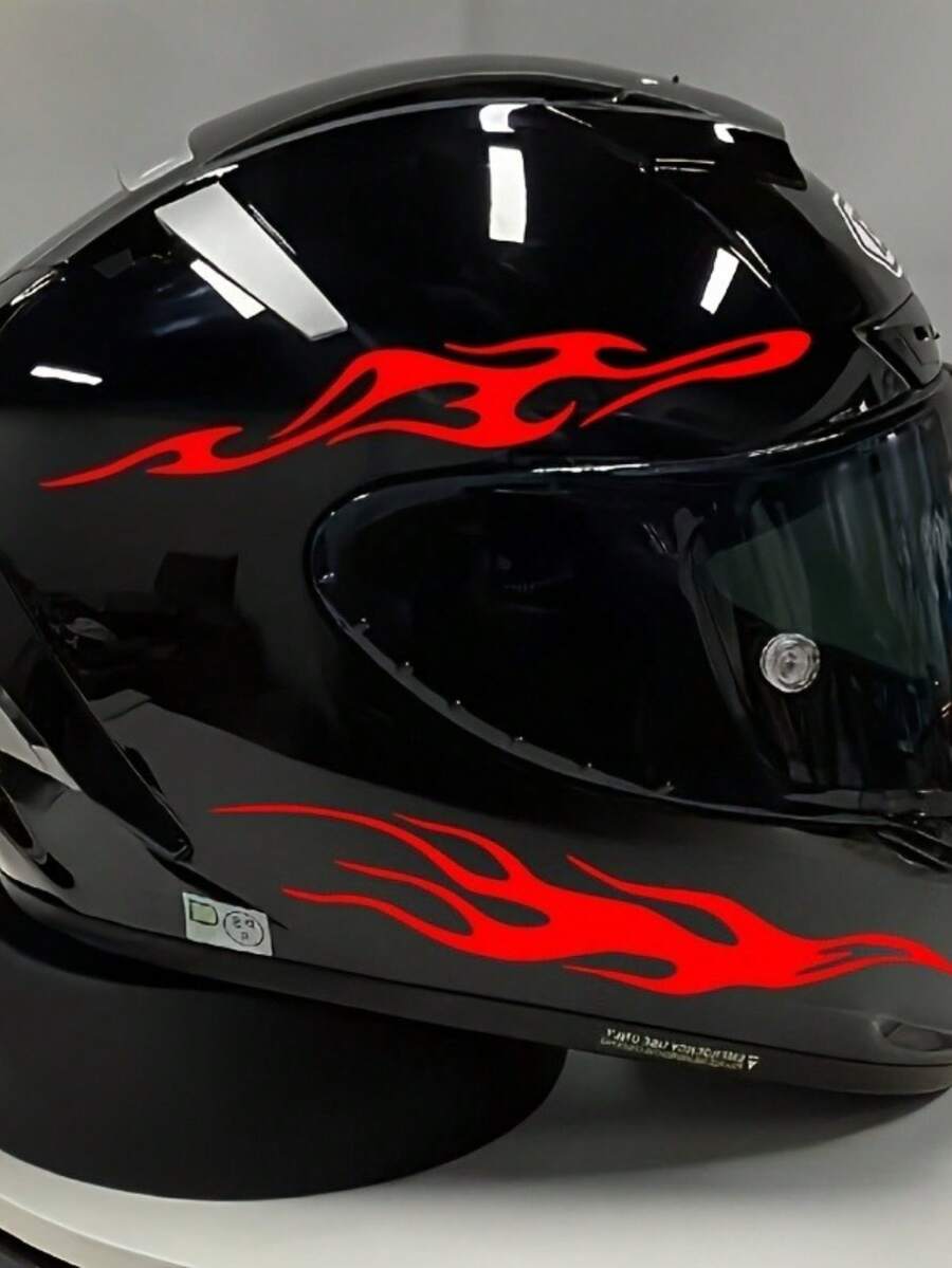 4pcs/Set Motorcycle Helmet & Car Rearview Mirror Flame Pattern Stickers, Eye-Catching Red/Orange/Black Color Scheme, Suitable For Helmets, Car Rearview Mirrors, Laptops, Water Bottles And More - Fashion Standard Stickers - 1pc - View 1