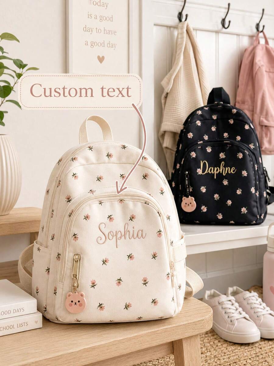 Personalized Backpack With Name, Custom Floral Mini Backpack, Lightweight Shoulder Daypack, Personalized Gift For Women - Multicolor - View 1