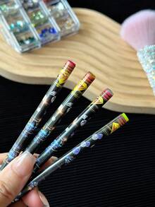 1件/2件/5件長指甲美甲蠟筆 附黏性水鑽拾取筆 用於指甲裝飾 - 彩色 - 查看 4