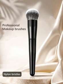 1pc Large Round Foundation Brush - Professional Synthetic Fiber Makeup Brush, Suitable For Contouring, Foundation, Concealer, Blush, Bronzer And Powder Application - Black - View 1