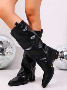 Western Style Side Zipper Holiday Pointed Toe Fashion Boots - Black - View 3