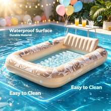 1pc Inflatable Pool Float Bed, Inflatable Water Lounger, Tropical Leaf Print, Waterproof & Easy To Clean, Comfortable Backrest, Soft Headrest, Adult Size, Suitable For Summer Pool Party, Beach And Backyard Relaxation - A - View 3
