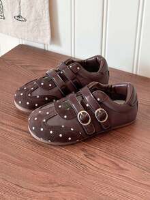 1 par de zapatos de caminar para bebé y niña pequeña con lunares vintage transpirables, zapatillas deportivas de suela blanda antideslizantes, versátiles y de moda para uso casual al aire libre y correr, zapatos de entrenamiento de suela plana para estudiantes en el campus, adecuados para primavera, verano y otoño - Marrón - Ver 1