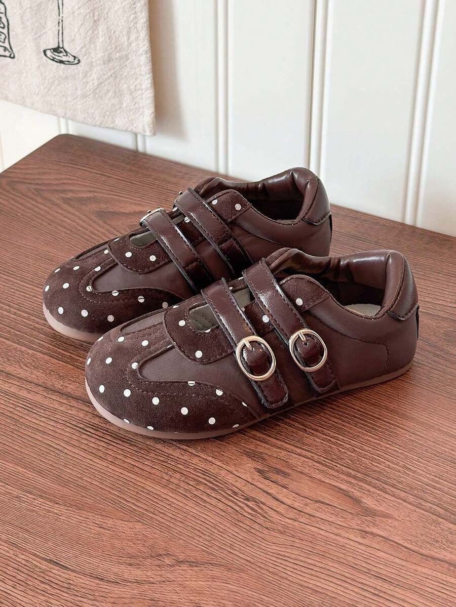 1 par de zapatos de caminar para bebé y niña pequeña con lunares vintage transpirables, zapatillas deportivas de suela blanda antideslizantes, versátiles y de moda para uso casual al aire libre y correr, zapatos de entrenamiento de suela plana para estudiantes en el campus, adecuados para primavera, verano y otoño - Marrón - Ver 1