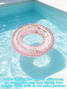 1pc Transparent Glitter Inflatable Swim Ring, Round PVC Pool Float With Sequins, Multicolor Macaron Colors, Lightweight Water Floating Accessory, Suitable For Swimming Pool, Beach, Lake, Summer Pool Party, Beach Vacation, Outdoor Water Play - Clear - View 14