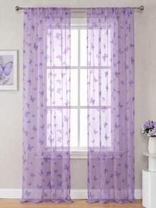 1pc Purple Butterfly Mesh Curtain, Polyester Curtain Valance, Butterfly Birthday Decoration, Home Decor, Room Decor, Suitable For Living Room, Kitchen, Bedroom, Study, Dining Room, Gallery, Cafe (Curtain Rod Not Included) - Purple Butterfly - View 2