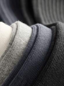 5 Pairs Men's Mid-Calf Socks, Spring/Autumn, Sweat-Absorbent, Breathable, Sports, Black Long Socks, Minimalist Design, Elastic Waist, Non-Slip, Comfortable - Multicolor - View 5