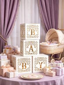 4pcs/Set Hollow Decorative Balloon Box For Baby Shower, Birthday Party Decoration Gift Box, Birthday Decoration, Wedding Decoration, Home Decoration, Room Decoration, Background Decoration, Party Accessories, Home Decoration, Suitable For Baby Shower Home Decoration Gift - Multicolor - View 3