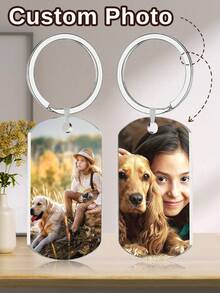 1/2 Customized Photo & Text Stainless Steel Keychain, Neutral Pendant, Couple Keychain, Personalized Valentine's Day Gift, Size: 5x3 Cm, 4 Styles - Style a - View 15