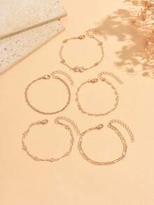 5pcs/Set Luxury Bowknot Hand Jewelry Set With Thick & Thin Gold Chain, Transparent Faceted Rhinestone Bowknot Decor, Minimalist Design For Women, Suitable For Summer Short Sleeve & Camisole Outfits, Chain Length Cut By Sections, Exact Number Of Links Unspecified - Multicolor - View 2