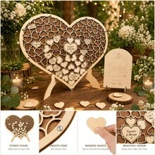Wedding Message Book 83 Wooden Heart Wedding Decoration Party Birthday Decoration Bride Wedding Gift - RED - View 5