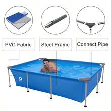 Pool mit Metallkonstruktion und Filterpumpe, 258 cm x 179 cm x 66 cm, einfache Montage in 30 Minuten. - Blau - Übersicht 2