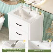 Freestanding Washbasin Measuring 61 X 47 X 83 Cm, Fully Lacquered, With Three Drawers, Silent Pull-Out Guides, One-Piece Ceramic Basin, White. - White - View 4