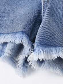 1pc Girls' Denim Shorts, Outdoor Daily Fashion Street Style Cool Retro Versatile Star Distressed Brushed Denim Hot Pants - Medium Wash - View 6