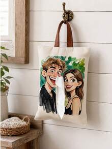Custom Photo Tissue Holder Bag, Personalized Hanging Tissue Storage Bag, Watercolor Cartoon Style Home Decor, Customized Picture Wall Tissue Organizer, Customizable Bathroom & Bedroom Tissue Holder, Housewarming Gift, Birthday Gift, Christmas Gift - Style a - View 3