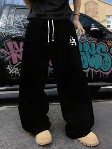 Men's Autumn Fashion Minimalist Casual Outdoor Sports Loose Long Sweatpants Black Fall - Black - View 2