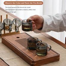 6 Pcs Small Glass Tea Cup With Wood Cup Holder, 90ml/3oz Clear High Borosilicate Glass Kung Fu Teacups, Mini Tea Utensil Decoration, Transparent Mini Espresso Cup For Home, Office - Multicolor - View 2