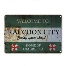 1 pieza Bienvenido a Raccoon City, acrílico vintage, decoración de pared de estilo rústico, diseño plano 2D multifuncional, adecuado para el hogar y la oficina, para decoración de habitación y empresa - Multicolor - Ver 4