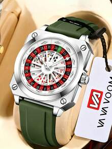 VA VA VOOM Jam Tangan Pria Sporty Bentuk Persegi Berongga dengan Mekanisme Putar, Kombinasi Warna Merah Hitam + Skala Segi Empat Bercahaya, Jam Tangan Pria Modis, Cocok untuk Aktivitas Luar Ruangan Sehari-hari - Gaya putar dial - View 16