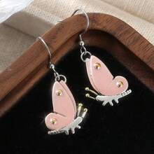 Exquisite Rose Gold Butterfly Dangle Earrings, Natural Insect Style Elegant Earrings, Versatile For Daily Wear And Parties, Birthday And Holiday Gift For Butterfly And Nature Animal Lovers - Rose Gold - View 6