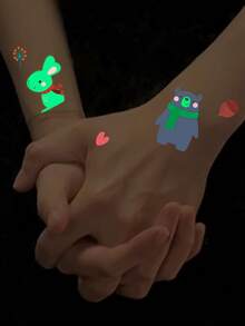 10 Hojas de Pegatinas de Tatuajes Temporales que Brillan en la Oscuridad, paquete Combinado Luminoso, Diseño de Zorro, Rana y Búho de Dibujos Animados Lindos Neón, Arte Corporal, Tatuajes Temporales Impermeables que Brillan en la Piel Unisex para Fiesta, Festival Nocturno, Playa, Diversión Diaria - Multicolor - Ver 3