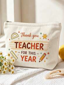 "Thank You Teacher" Printed Makeup Bag | Best Teacher Themed Cosmetic Storage Bag | Travel Organizer Bag | Travel Essential | Poolside Companion | Toiletry Bag | Pool Storage Bag | Mother's Day Gift | Teacher's Day Gift | Suitable For Mom, Teacher, Friend And Nurse | Summer Beach Bag | Home Essential | Easy To Clean Design | Portable Makeup Box, Teacher Gift, Thank You Teacher Gift, Classroom Essential - Multicolor - View 8