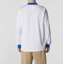 Adidas New Men's Sports Polo Shirt With Collar, Football Culture T-Shirt - White Blue - View 3