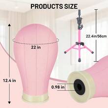Pink Canvas Wig Mannequin Head Set, Includes Pink Adjustable Tripod Stand, Complete Wig Making Tool Kit With Wig Cap, Hair Clips, Rat Tail Comb And T-Pins, For Wig Styling And Display, Halloween - View 4