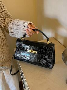 Premium Crocodile Embossed Handbag, New Fashion Versatile Lightweight Luxury Niche Shoulder Crossbody Bag For Women - Black - View 4