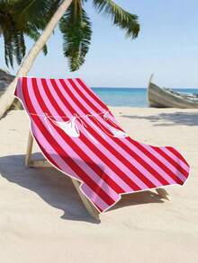 Toalha de Praia com Padrão de Maiô Bikini de Varal com Clipe de Linha Única Branca sobre Bottom de Listras Horizontais Largas em Contraste Vermelho e Rosa Claro, Toalha de Banho Absorvente de Secagem Rápida Estilo Praia Dopamina Vibrante para Meninas, Toalha de Banho para Casa, Banheiro e Chuveiro, Tapete de Piscina e Férias, Tapete de Camping, Piquenique e Yoga, Lavável em Máquina, para Todas as Estações, Pano Decorativo de Parede para Quarto de Menina Energética - Multicolorido - Visão 5
