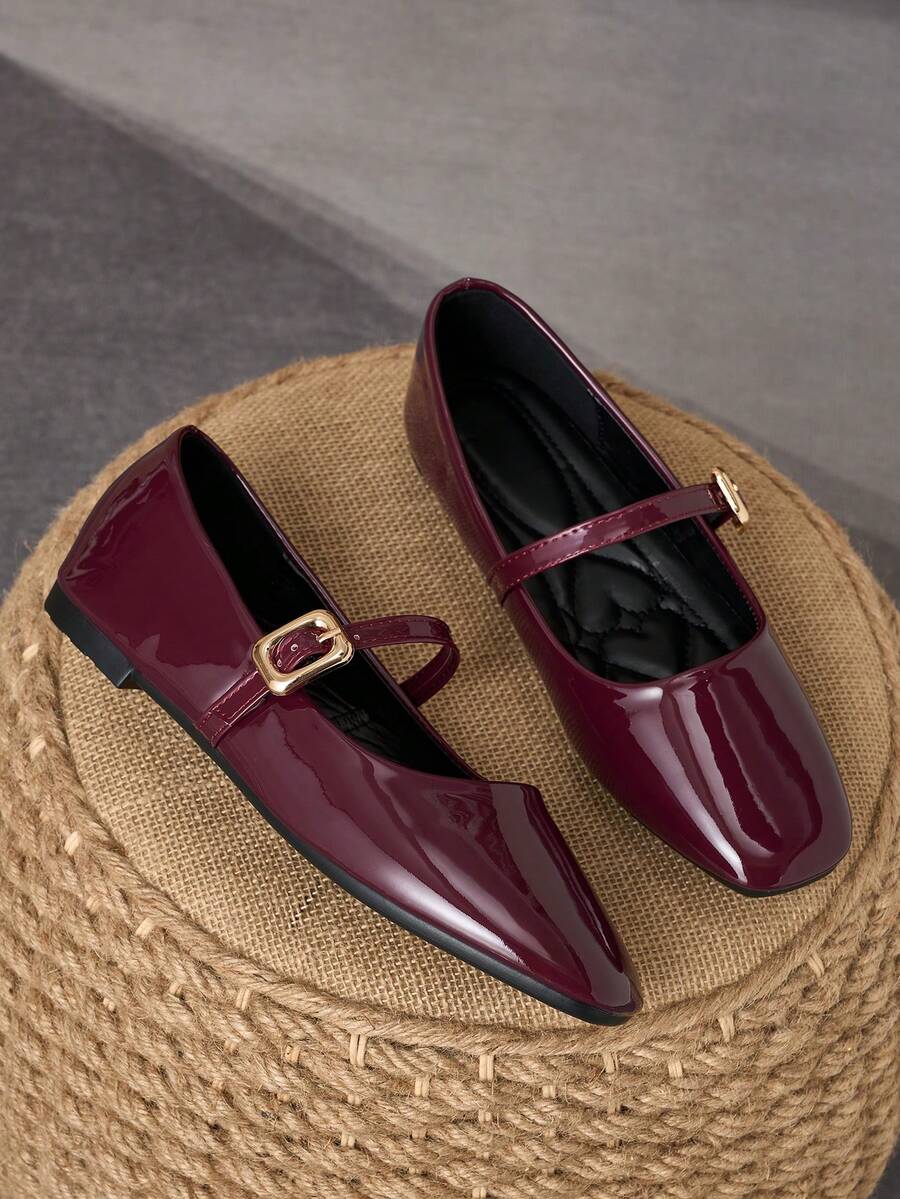MonaNise Women's Fashion Square Toe Brown Low Vamp Patchwork Mary Jane Apricot Flat Shoes Autumn Outdoor Play High-End Casual Burgundy Khaki Versatile Black Flats