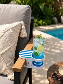 6/1pc Striped Clip On Drink Holder Anti Spill Cup Tray With Strong Clamp Fit Most Patio Beach Pool Camping Chairs Portable Outdoor Beverage Cup Stand Multicolor Stripe Design All Season For Backyard Picnic Travel Summer Party Accessory - Multicolor - View 11