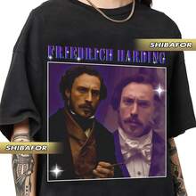 Aaron -Johnson As Friedrich Harding, Vintage Rapte T-Shirt In Bootleg Version From 2024. Retro Y2K Printed Casual Short Sleeve Black T-Shirt, Women Summer Basic Tees - 黑色 - 查看 1