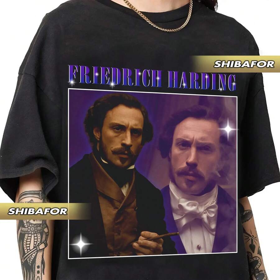 Aaron -Johnson As Friedrich Harding, Vintage Rapte T-Shirt In Bootleg Version From 2024. Retro Y2K Printed Casual Short Sleeve Black T-Shirt, Women Summer Basic Tees - 黑色 - 查看 1