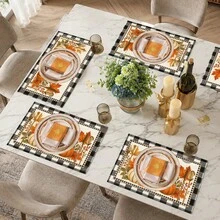 1pc Pumpkin Pattern Placemat, Breakfast Mat, Coffee Mat, Coaster, Bowl & Plate Mat, Home Kitchen Decor Accessory, Easy To Clean, Suitable For Home, Restaurant, Restaurant Decor, Holiday Gift, Gift For Friends, Multi-Piece Set - Multicolor - View 5