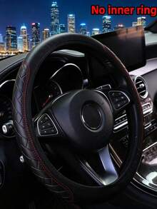 1件裝汽車PU皮革鑽石壓紋3D防滑方向盤套 14.5-15英吋，通用多款車型 - 棱形方向盤套 - 查看 7