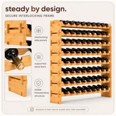 72 Bottle Stackable Bamboo Wine Rack, 8-Tier Modular Shelf